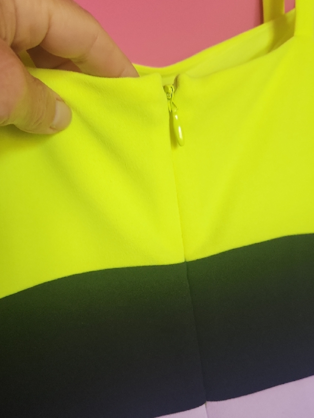 Christian Siriano Neon Yellow, Black & Lavender Tie-Shoulder Midi Dress - Picture 8 of 13
